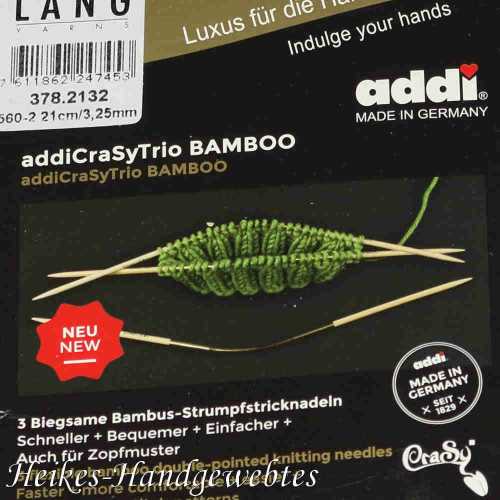addiCraSyTrio Bamboo 3.25 - 3 Stck biegsame Strumpfstricknadeln