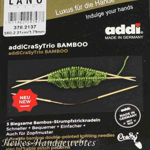 addiCraSyTrio Bamboo 3.75 - 3 Stck biegsame Strumpfstricknadeln