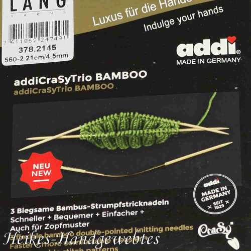 addiCraSyTrio Bamboo 4.5 - 3 Stck biegsame Strumpfstricknadeln