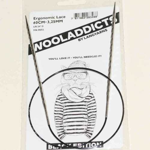 Stricknadeln addiNovel Nr. 3.25 mit Seil 60cm - Black Edition Wooladdicts