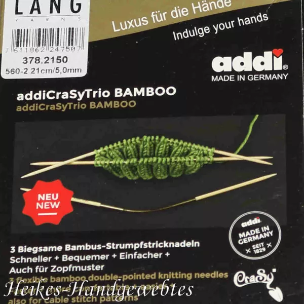 addiCraSyTrio Bamboo 5 - 3 Stück biegsame Strumpfstricknadeln