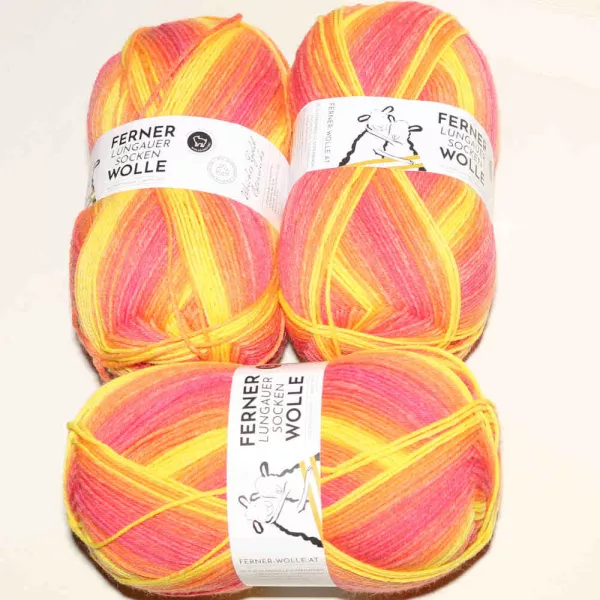 Lungauer Sockenwolle 6fach 662-23 Pink-Orange-Gelb