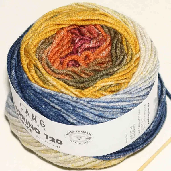 Merino 120 Dégradé Blau-Orange-Ziegel