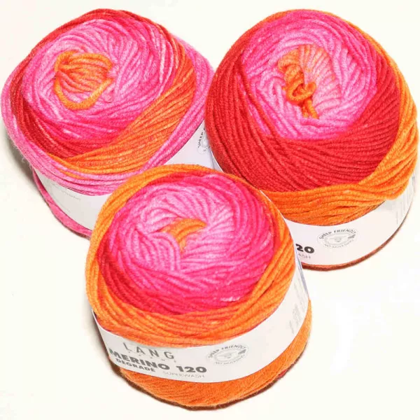 Merino 120 Dégradé Rosa-Orange-Rot