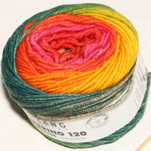 Merino 120 Dégradé Rot-Grün-Orange