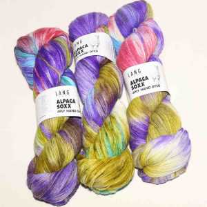 Alpaca Soxx 4-fach hand dyed Violett-Ocker-Türkis