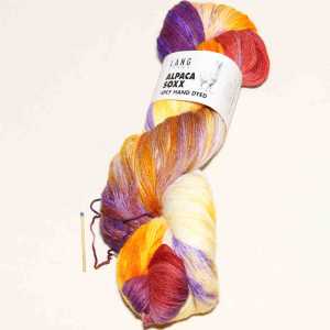 Alpaca Soxx 4-fach hand dyed Violett-Rot-Gelb